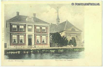 ansichtkaart: Oude Wetering, Herv. Kerk met Pastorie