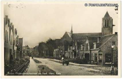 Tholen, Molenvlietschestraat en Ned. Herv. Kerk ansichtkaart: Tholen, Molenvlietschestraat en Ned. Herv. Kerk