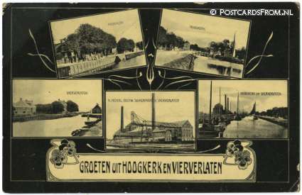 ansichtkaart: Groningen Hoogkerk, Groeten uit Hoogkerk en Vierlaten