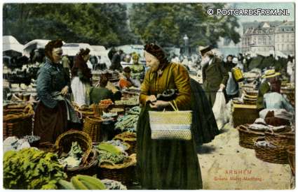 ansichtkaart: Arnhem, Groote Markt - Marktdag