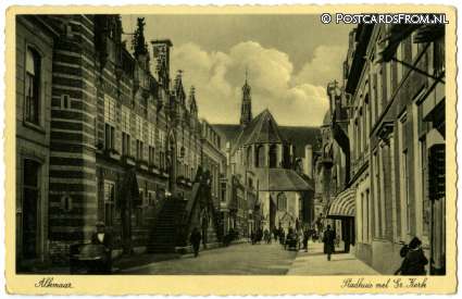ansichtkaart: Alkmaar, Stadhuis met Gr. Kerk