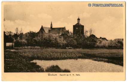 ansichtkaart: Workum, Gezicht op N.H. Kerk