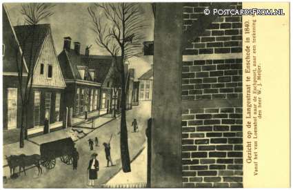 ansichtkaart: Enschede, Gezicht op de Langestraat in 1840