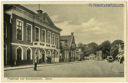 ansichtkaart: Joure, Midstraat met Gemeentehuis