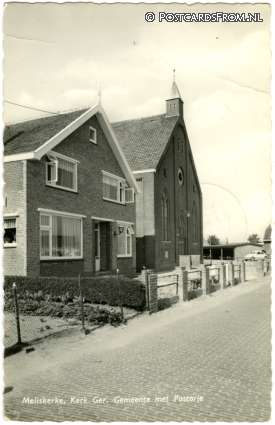 ansichtkaart: Meliskerke, Kerk Ger. Gemeente met Pastorie