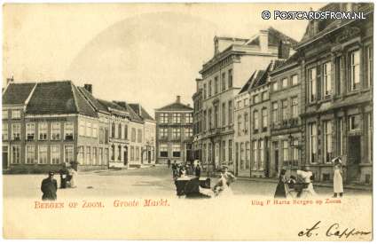 ansichtkaart: Bergen op Zoom, Groote Markt. Gemeente Muziekschool