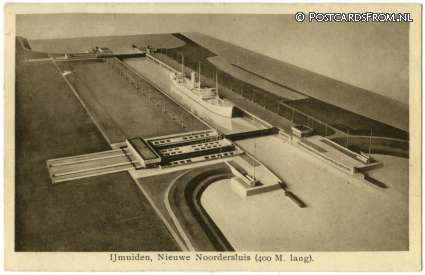 IJmuiden, Nieuwe Noordersluis. 400 M. lang ansichtkaart: IJmuiden, Nieuwe Noordersluis. 400 M. lang