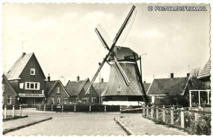 ansichtkaart: Den Oever, Dorpsgezicht. Molen