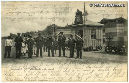 Zandvoort, Muzikanten a.h. Strand ansichtkaart: Zandvoort, Muzikanten a.h. Strand