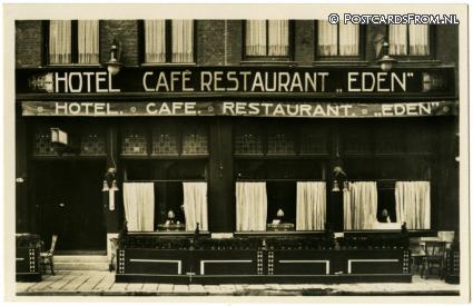 ansichtkaart: Rotterdam, Hotel Cafe Rest. 'Eden'. J. Hulsbergen. Boerensteiger 75-77