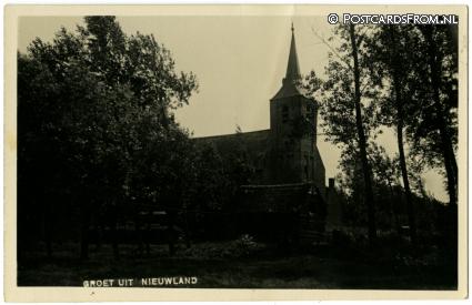 ansichtkaart: Nieuwland, Groet uit. Kerk