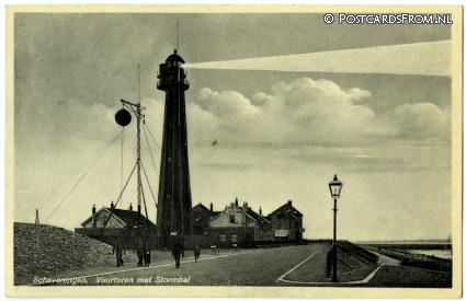 ansichtkaart: Scheveningen, Vuurtoren met Stormbal