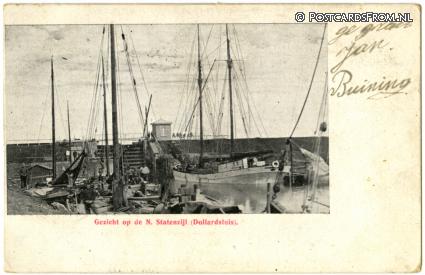 ansichtkaart: Nieuwe Statenzijl, Gezicht op de N. Statenzijl. Dollardsluis