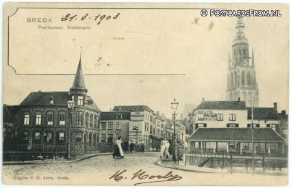 ansichtkaart: Breda, Postkantoor. Vischmarkt