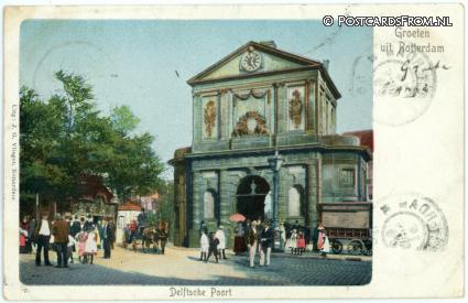 Rotterdam, Groeten uit. Delftsche Poort ansichtkaart: Rotterdam, Groeten uit. Delftsche Poort