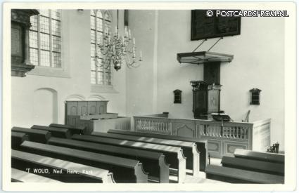 ansichtkaart: Den Hoorn ZH, 't Woudt. Interieur Ned. Herv. Kerk