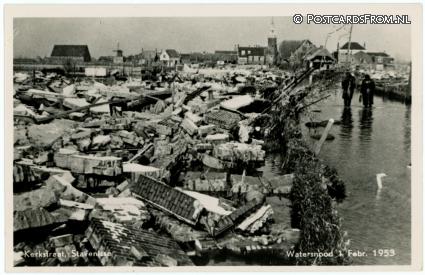 Stavenisse, Kerkstraat. Watersnood 1 Febr. 1953 ansichtkaart: Stavenisse, Kerkstraat. Watersnood 1 Febr. 1953