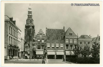 ansichtkaart: Vlissingen, Bellamypark met St. Jacobstoren