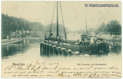 ansichtkaart: Haarlem, Het Spaarne 'de Hooimarkt'