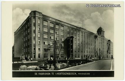 ansichtkaart: 's-Hertogenbosch, De Fabrieken P. de Gruijter en Zoon. Havenzijde