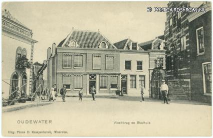 ansichtkaart: Oudewater, Vischbrug en Stadhuis