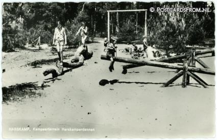 ansichtkaart: Harskamp, Kampeerterrein Harskamperdennen. J. v. Ark. Harderwijkderweg 32