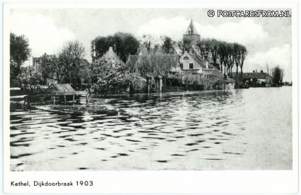 ansichtkaart: Schiedam Kethel, Dijkdoorbraak 1903