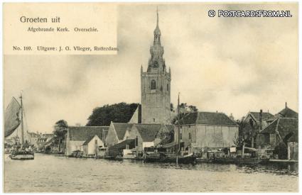 Overschie, Afgebrande Kerk ansichtkaart: Overschie, Afgebrande Kerk