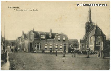 ansichtkaart: Ridderkerk, 't Groentje met Herv. Kerk
