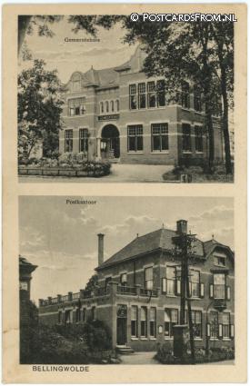 ansichtkaart: Bellingwolde, Postkantoor - Gemeentehuis