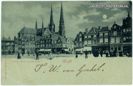 ansichtkaart: Delft, Groote Markt en Kath. Kerk