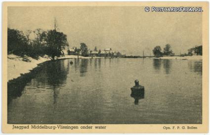 ansichtkaart: Middelburg, Jaagpad Middelburg-Vlissingen onder water