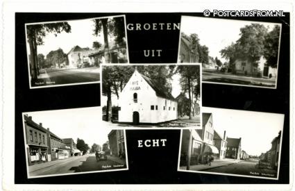 ansichtkaart: Echt, Rijksweg - Kruispunt- Houtstraat - Schoolstraat