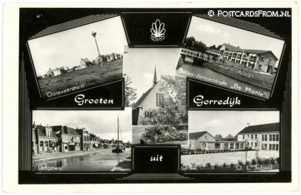 ansichtkaart: Gorredijk, Ooievaarsnest - Bej.centrum 'De Miente' - Langewal - O.L. School