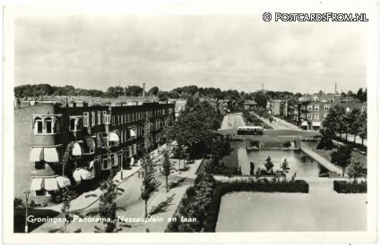 Groningen, Panorama, Nassauplein en laan ansichtkaart: Groningen, Panorama, Nassauplein en laan