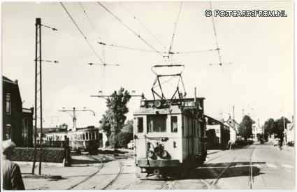 ansichtkaart: Rijnsburg, Werktram en tram uit Katwijk Splitsing 1960