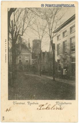 ansichtkaart: Middelharnis, Voorstraat, Raadhuis