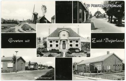 Zuid-Beijerland, Molendijk - Dorpsstraat - Bejaardenwoningen - Kleuterschool ansichtkaart: Zuid-Beijerland, Molendijk - Dorpsstraat - Bejaardenwoningen - Kleuterschool