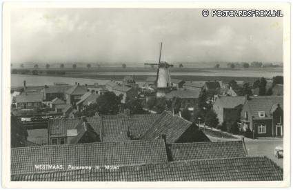 ansichtkaart: Westmaas, Panorama m. Molen