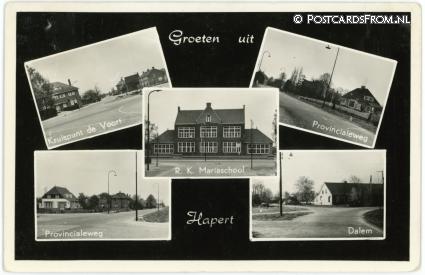 Hapert, Kruispunt de Voort - Provincialeweg - R.K. Mariaschool - Dalem ansichtkaart: Hapert, Kruispunt de Voort - Provincialeweg - R.K. Mariaschool - Dalem