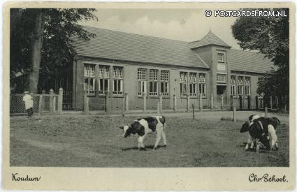 ansichtkaart: Koudum, Chr. School