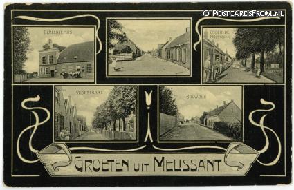 Melissant, Gemeentehuis - Onder de Molendijk - Voorstraat - Bouwdijk ansichtkaart: Melissant, Gemeentehuis - Onder de Molendijk - Voorstraat - Bouwdijk