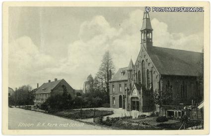ansichtkaart: Rhoon, R.K. Kerk met School