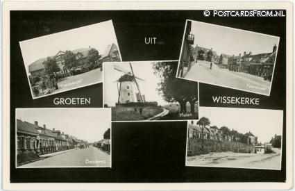 Wissenkerke, Rusthuis 'Vredestein' - Voorstraat - Molen - Dorpsweg ansichtkaart: Wissenkerke, Rusthuis 'Vredestein' - Voorstraat - Molen - Dorpsweg