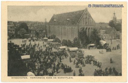 Winschoten, Hervormde Kerk en Marktplein ansichtkaart: Winschoten, Hervormde Kerk en Marktplein