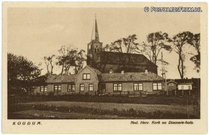 ansichtkaart: Koudum, Ned. Herv. Kerk en Diaconie-huis