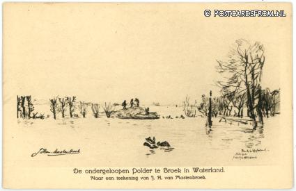 ansichtkaart: Broek in Waterland, Ondegeloopen Polder teekening J.H. van Mastenbroek