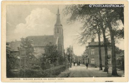 Lemmer, Nieuwe Buren en Geref. Kerk ansichtkaart: Lemmer, Nieuwe Buren en Geref. Kerk
